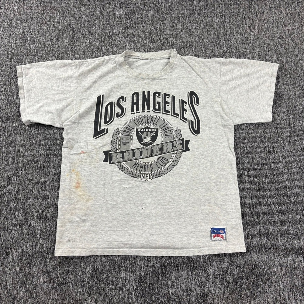 Thrashed Vintage 90s Distressed Nutmeg Los Angeles Raiders T-Shirt Grey Medium